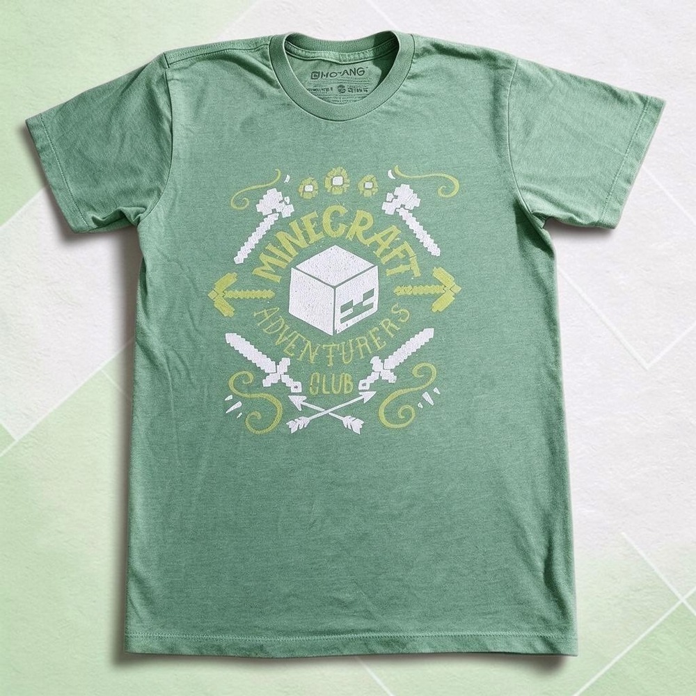 Minecraft Adventurers Club Graphic T-Shirt Jinx Mojang 2017 Heather Green Size S